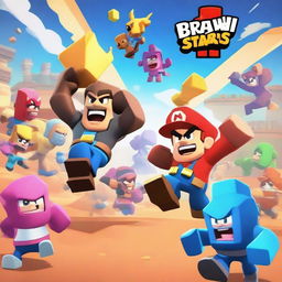 A dynamic and intense battle scene featuring characters from the game Brawl Stars