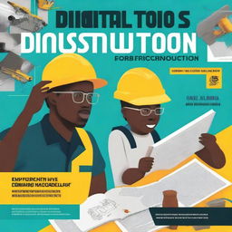 Design a book cover titled 'Digital Tools for Construction: A Beginner's Guide' with authors Goodluck Eromonsele and Daniel Elamah