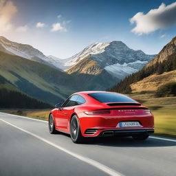 A Porsche Carrera 4S driving through a scenic mountain landscape