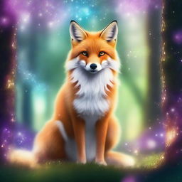 A majestic fox-like creature with a mystical aura, standing in a serene forest glade