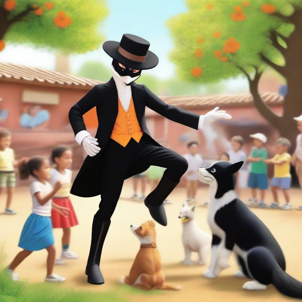 A realistic image of Zorro Kaizen playing with children