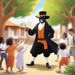 A realistic image of Zorro Kaizen playing with children