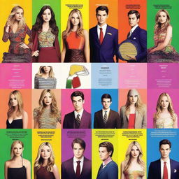 A fun and engaging quiz image asking 'Which Gossip Girl character are you?' with vibrant colors, stylish fonts, and images of the main characters from the Gossip Girl series