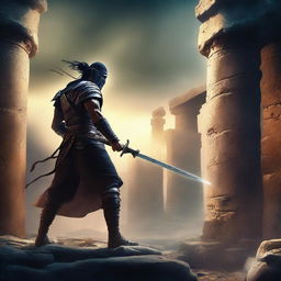 A captivating cover for a novel featuring a swordsman warrior