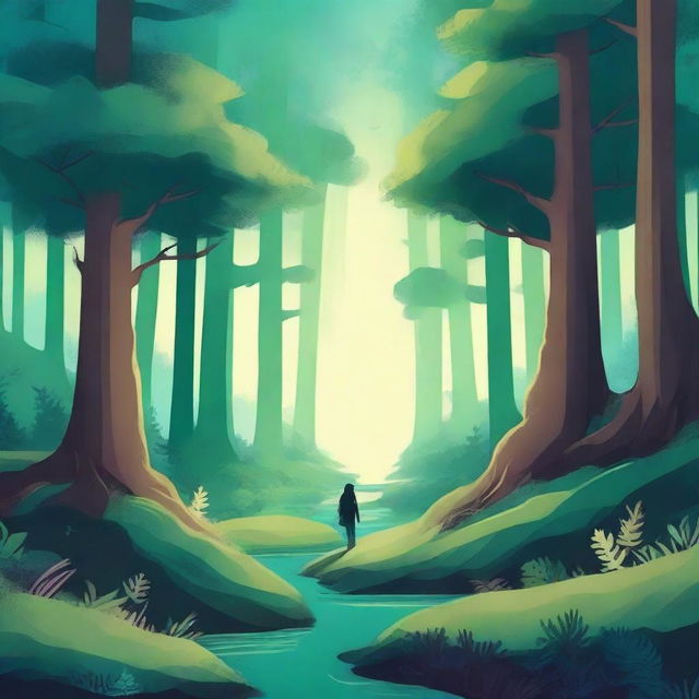 Create a captivating novel cover featuring a mysterious forest with a hidden path