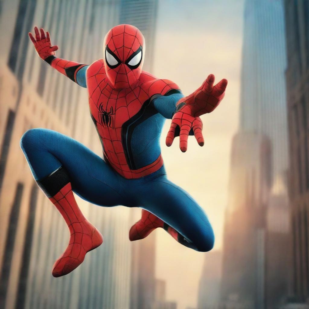 A dynamic and action-packed scene featuring Spider-Man in the midst of a dramatic transformation