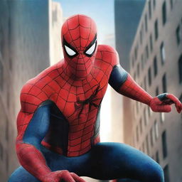 A dynamic and action-packed scene featuring Spider-Man in the midst of a dramatic transformation