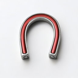 A highly detailed and realistic image of a red and silver horseshoe magnet with a metallic finish