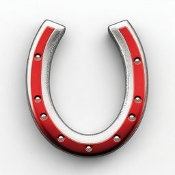 A highly detailed and realistic image of a red and silver horseshoe magnet with a metallic finish