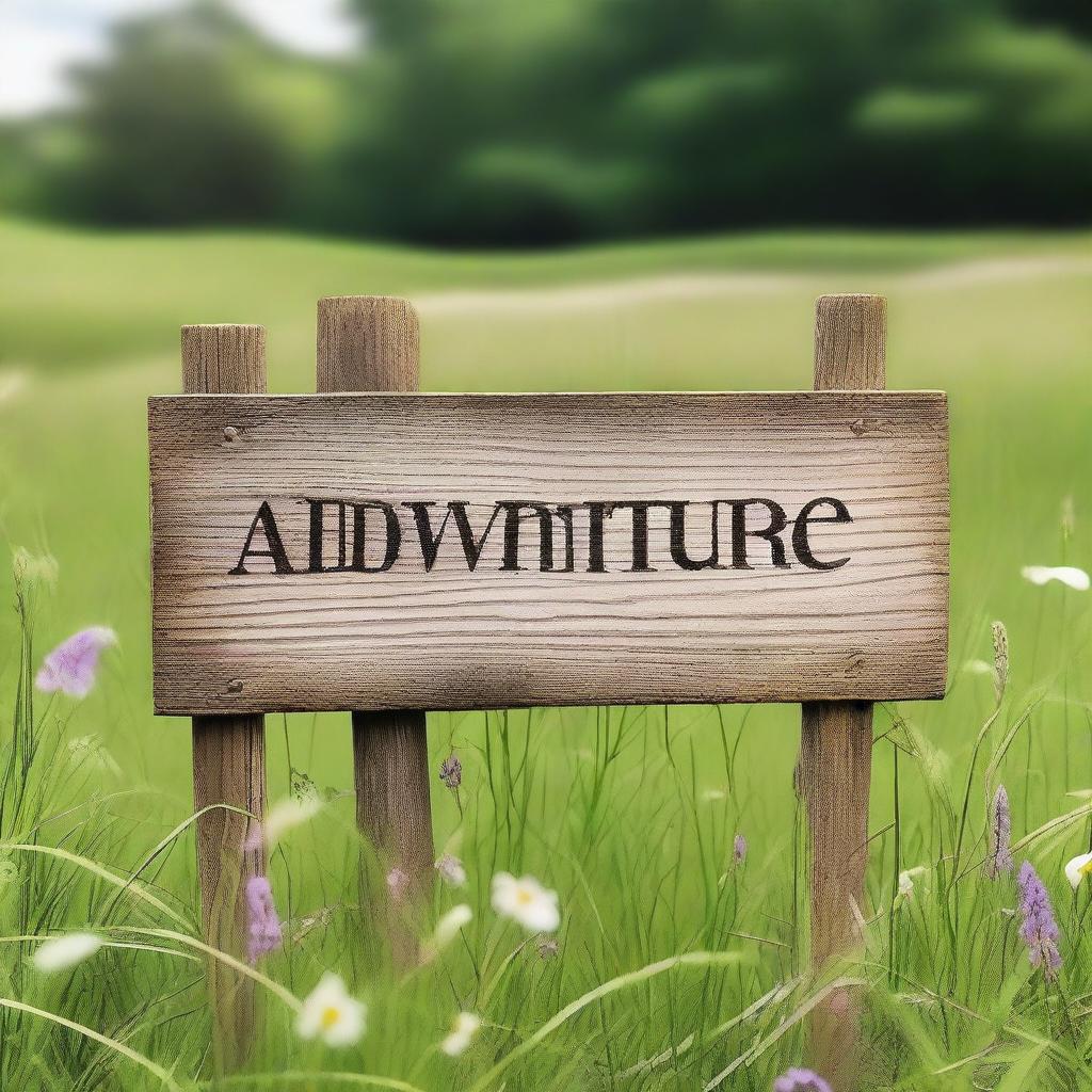 A grass background with a wooden sign that says 'adventure'ers'