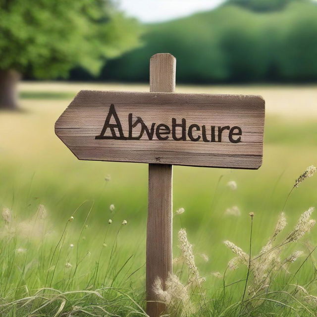 A grass background with a wooden sign that says 'adventure'ers'