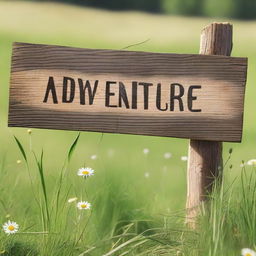 A grass background with a wooden sign that says 'adventure'ers'