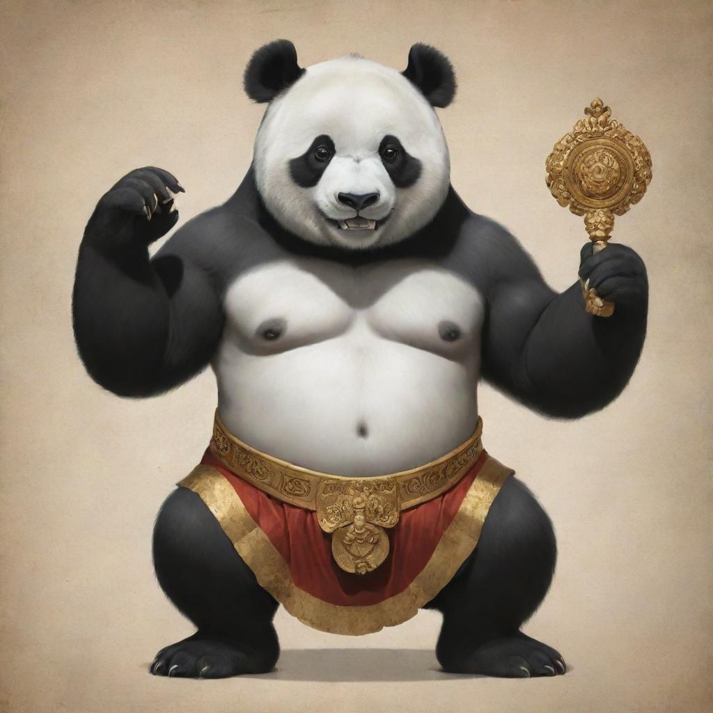 A muscular panda depicted as a deity