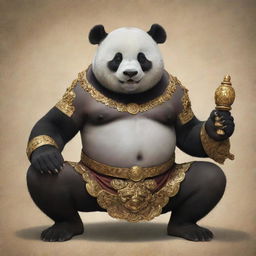 A muscular panda depicted as a deity