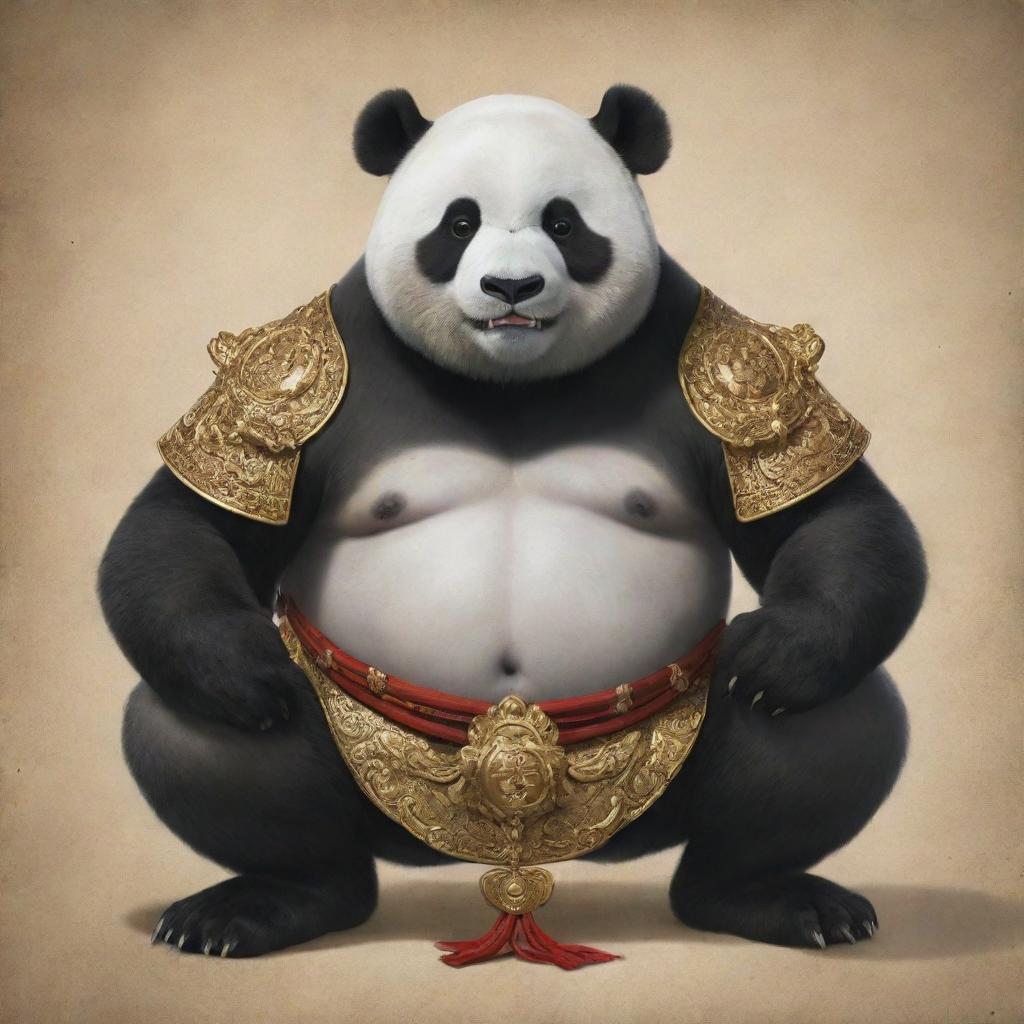 A muscular panda depicted as a deity