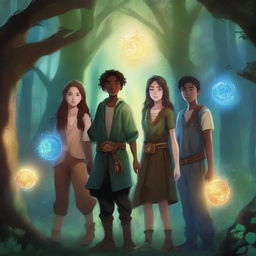 A fantasy book cover featuring six teenagers who are descendants of magical entities