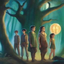 A fantasy book cover featuring six teenagers who are descendants of magical entities