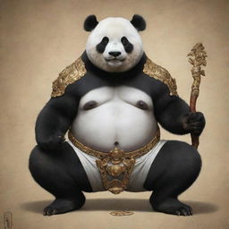 A muscular panda depicted as a deity