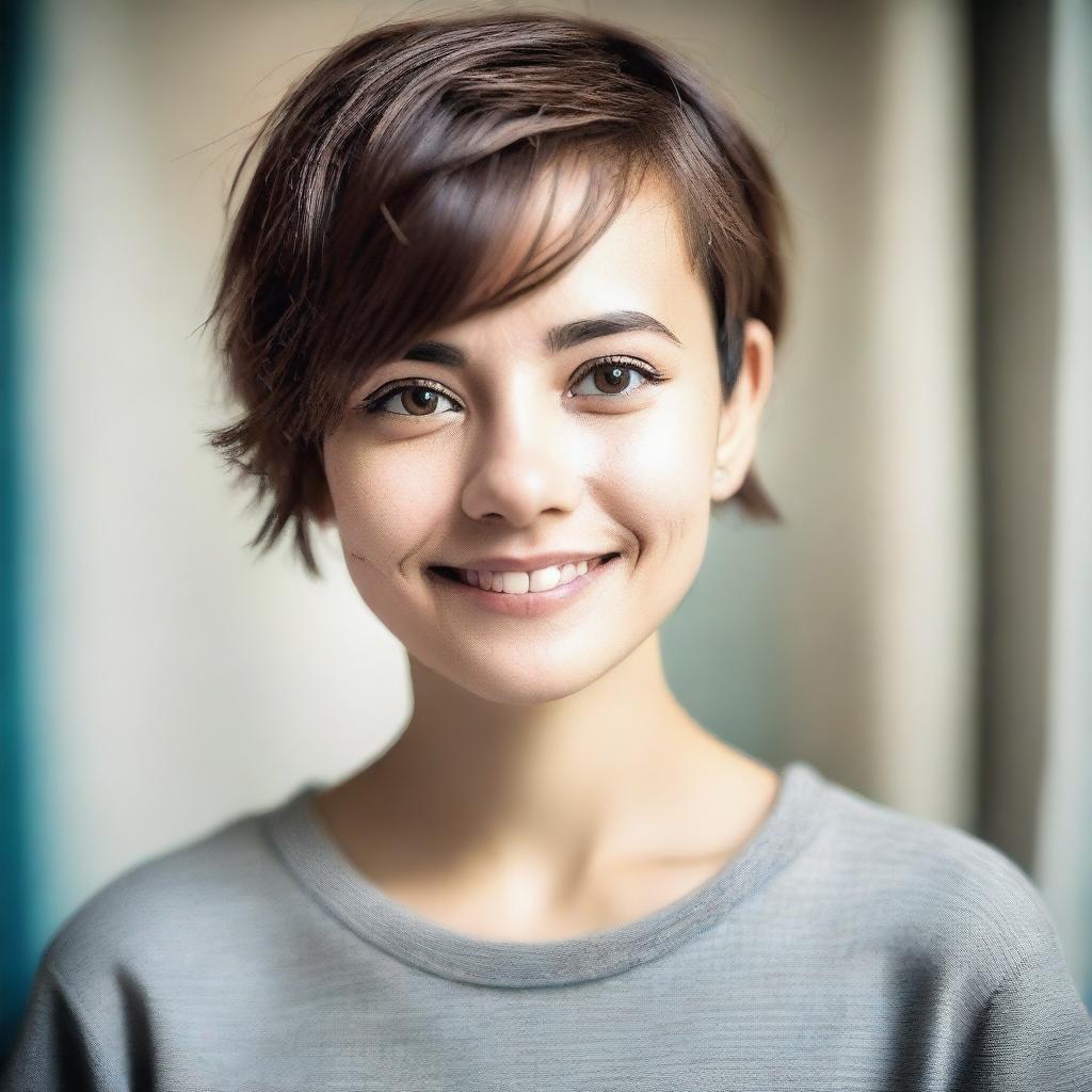 A portrait of a girl with short hair