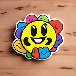 A cartoon-style magnet with a happy face and animated features