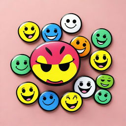 A cartoon-style magnet with a happy face and animated features