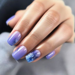 A close-up image of short nails with a floral design at the tips