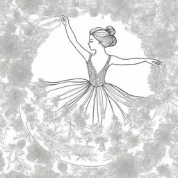 A beautiful ballerina dancing gracefully on stage, surrounded by intricate and detailed floral patterns and designs