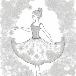 A beautiful ballerina dancing gracefully on stage, surrounded by intricate and detailed floral patterns and designs