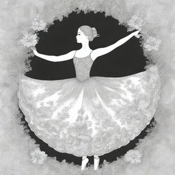 A beautiful ballerina dancing gracefully on stage, surrounded by intricate and detailed floral patterns and designs