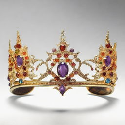 Eldrin’s Ember Crown is a magnificent, intricately crafted circlet made from gold and adorned with fiery gemstones