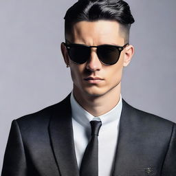 A European young man with black hair styled in a classic crew cut