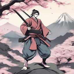 A manga-style illustration of a swordsman warrior