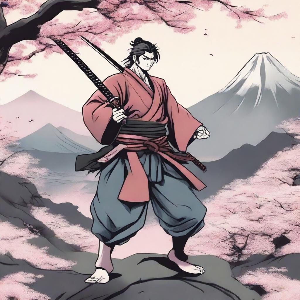 A manga-style illustration of a swordsman warrior