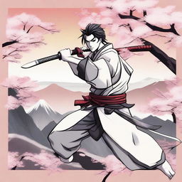 A manga-style illustration of a swordsman warrior