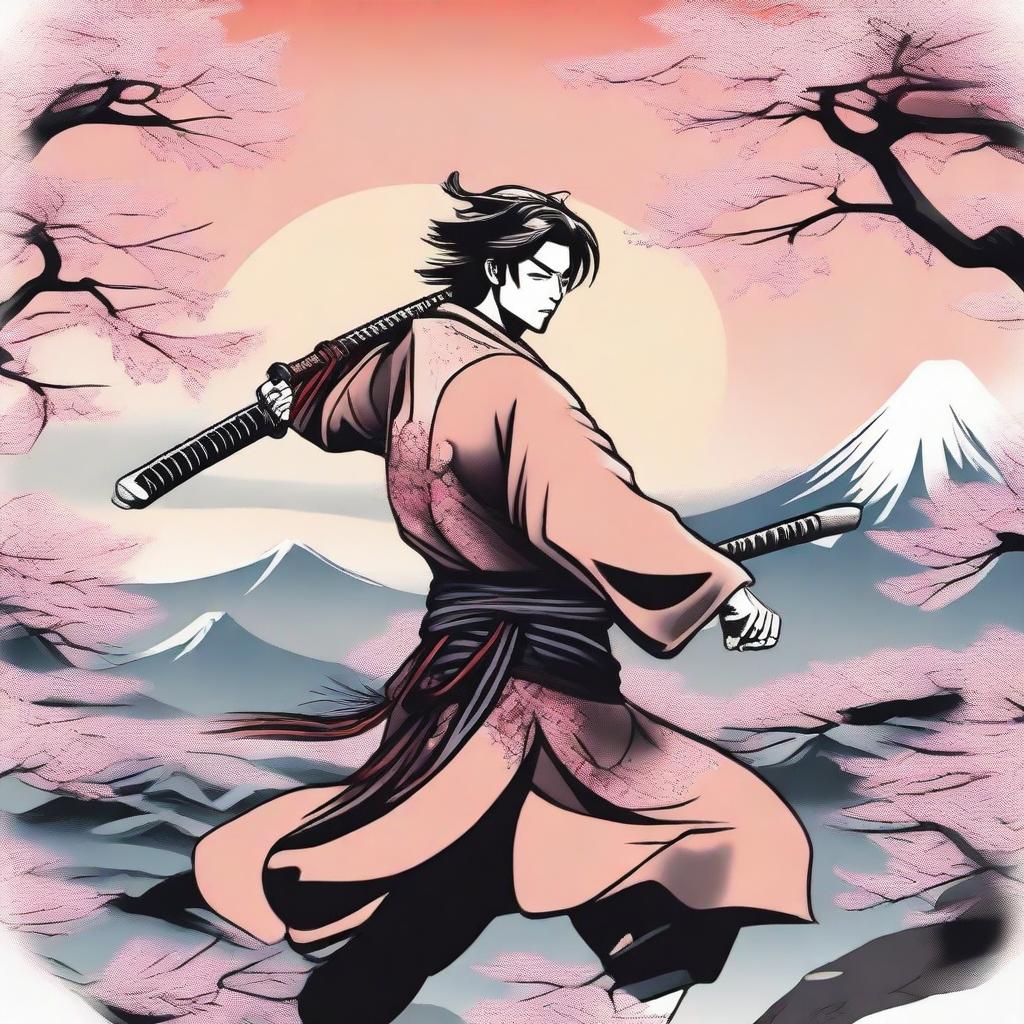 A manga-style illustration of a swordsman warrior