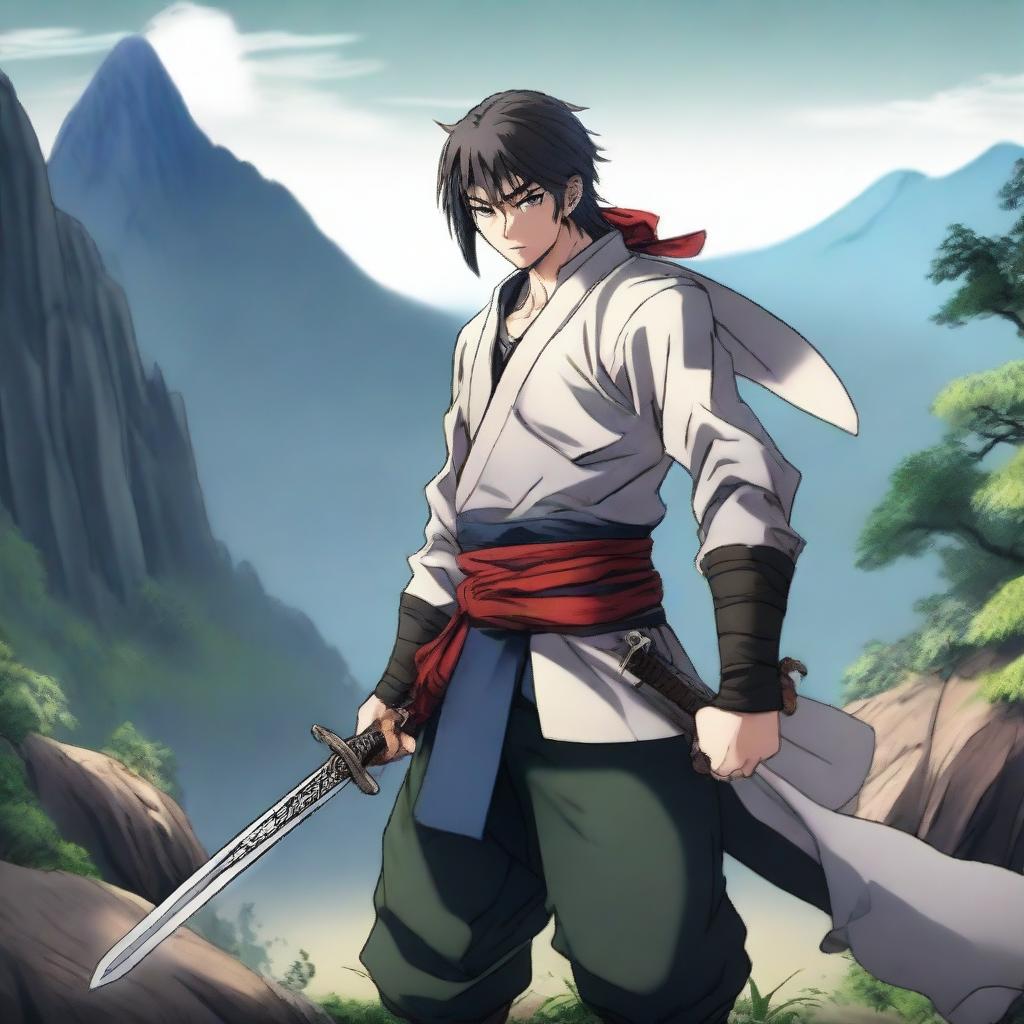 A realistic anime-style image of a sword fighter