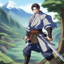 A realistic anime-style image of a sword fighter