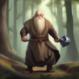 A powerful dwarf monk with a muscular build, wielding a large battleaxe