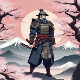 A detailed manga-style illustration of a samurai warrior