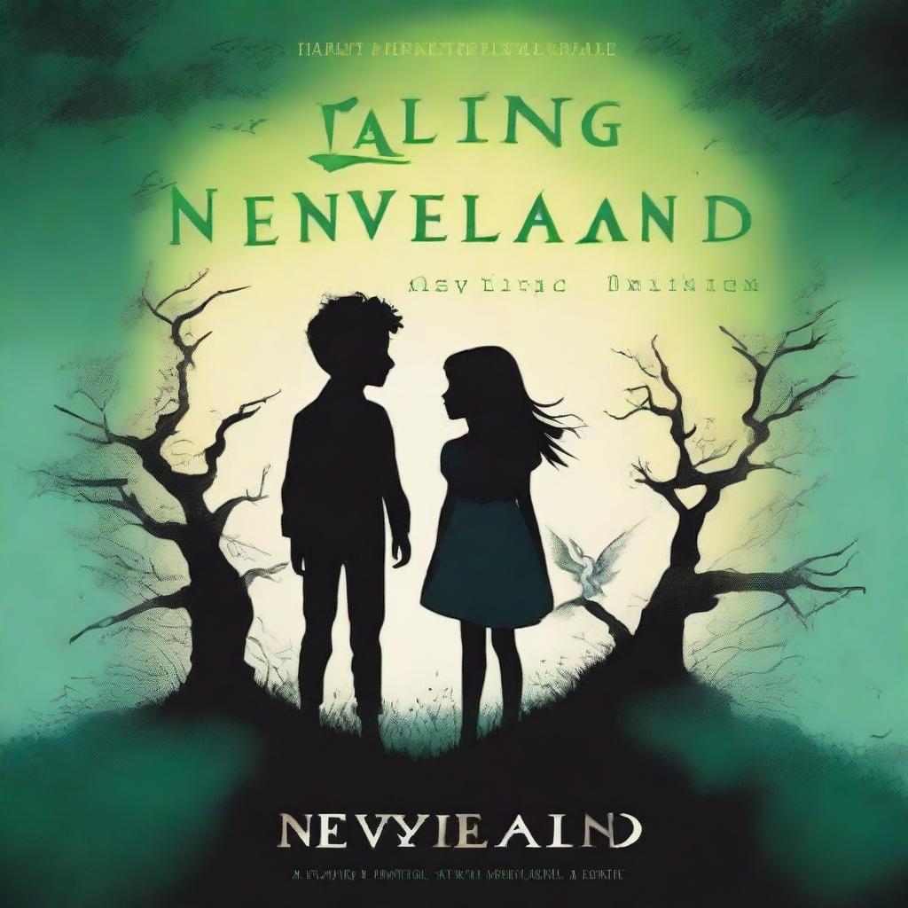 A captivating book cover for a mystery novel titled 'Falling Neverland'