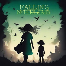 A captivating book cover for a mystery novel titled 'Falling Neverland'