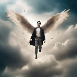 A captivating novel cover featuring a man with wings falling from the sky