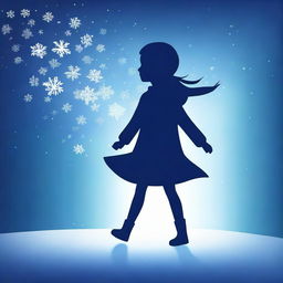 A dark blue background with a girl's shadow showcasing her superpower of snow and freezing