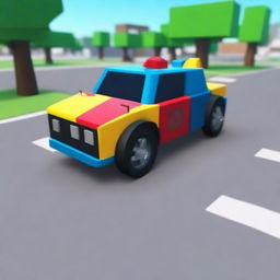 A real-life car designed in the style of Roblox, featuring blocky shapes and vibrant colors