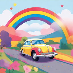 A colorful and vibrant illustration of a car with a rainbow paint job, symbolizing pride and inclusivity