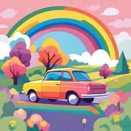 A colorful and vibrant illustration of a car with a rainbow paint job, symbolizing pride and inclusivity