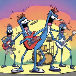 A detailed illustration of Mordecai and the Rigbys, the fictional band from the animated series Regular Show