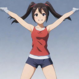 An inspiring anime girl character displaying a strong, cheerful, and determined look on her face, with her arms and legs not visible in the frame