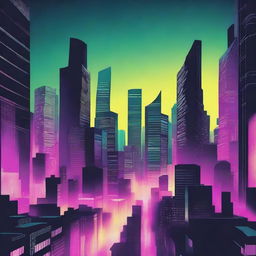 Design a captivating book cover featuring a modern urban backdrop of a bustling city, New Havens, with skyscrapers and neon lights