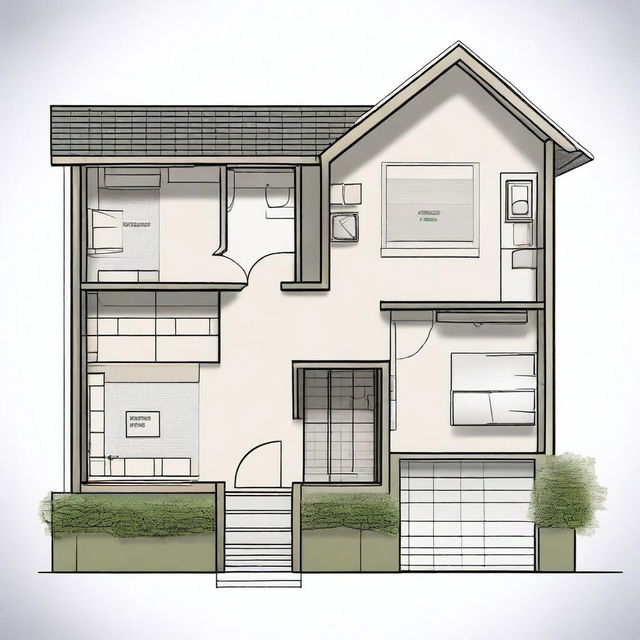 A detailed drawing of a two-bedroom house